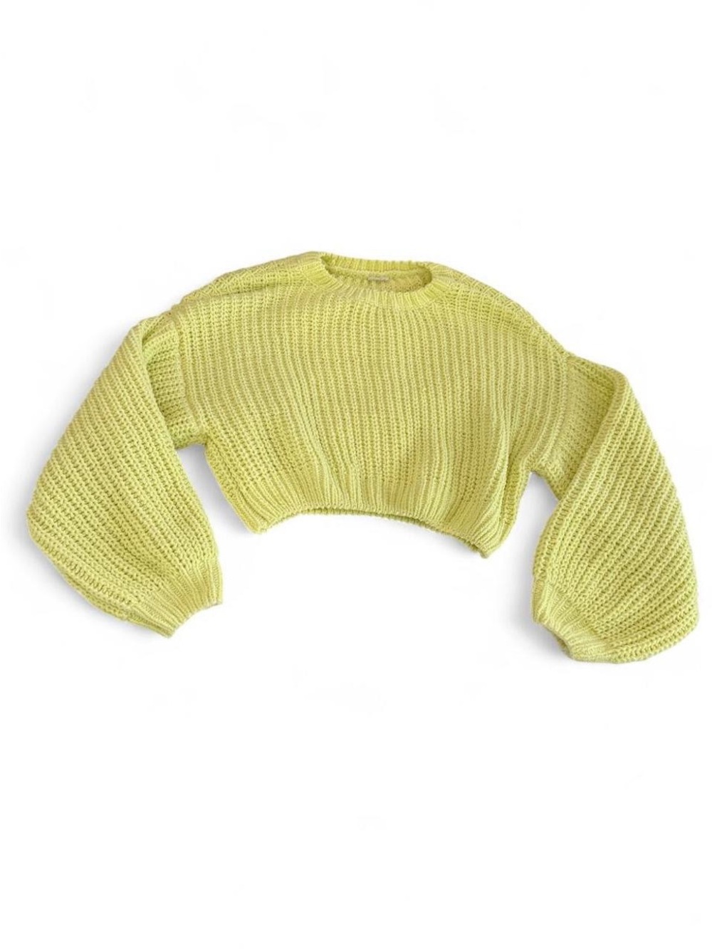 Garage Neon Lime Cropped Open-Stitch Knit Sweater